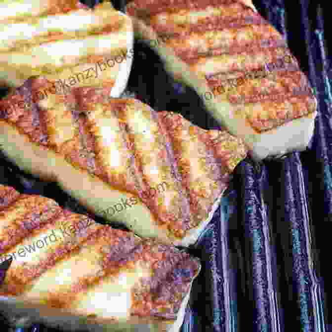 Golden Brown Halloumi Slices Sizzling On A Grill The Halloumi Cookbook Heather Thomas